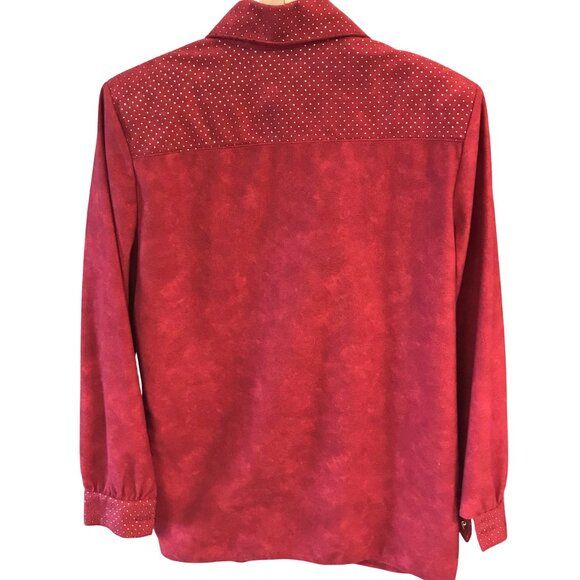 Jordana Metallic Dot Tunic: Vintage 70s Blouse, Red w/Gold Dots, Size Small 6-8 - Picture 2 of 9